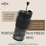 Portable French Press Travel Mug (15oz) - Stainless Steel & Double Wall Vacuum Coffee Maker | Black