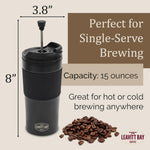Portable French Press Travel Mug (15oz) - Stainless Steel & Double Wall Vacuum Coffee Maker | Black