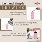 Portable French Press Travel Mug (15oz) - Stainless Steel & Double Wall Vacuum Coffee Maker | Pink