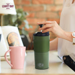 Portable French Press Travel Mug (15oz) - Stainless Steel & Double Wall Vacuum Coffee Maker | Army Green