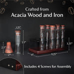 Single Dose Coffee Bean Storage Set of 8 – Glass Vials with Acacia Wood Base & Funnel – Pre-Measured Espresso Dosing Container Organizer
