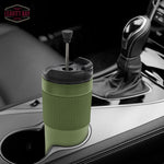 Portable French Press Travel Mug (15oz) - Stainless Steel & Double Wall Vacuum Coffee Maker | Army Green