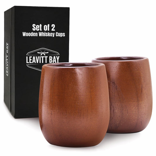 Teak Wood Whiskey Glasses (Set of 2) – Handcrafted Bourbon Cups for Men, 6oz Natural Wood Drinking Glasses – Perfect Whiskey Gifts for Connoisseurs