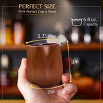 Teak Wood Whiskey Glasses (Set of 2) – Handcrafted Bourbon Cups for Men, 6oz Natural Wood Drinking Glasses – Perfect Whiskey Gifts for Connoisseurs
