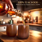 Teak Wood Whiskey Glasses (Set of 2) – Handcrafted Bourbon Cups for Men, 6oz Natural Wood Drinking Glasses – Perfect Whiskey Gifts for Connoisseurs