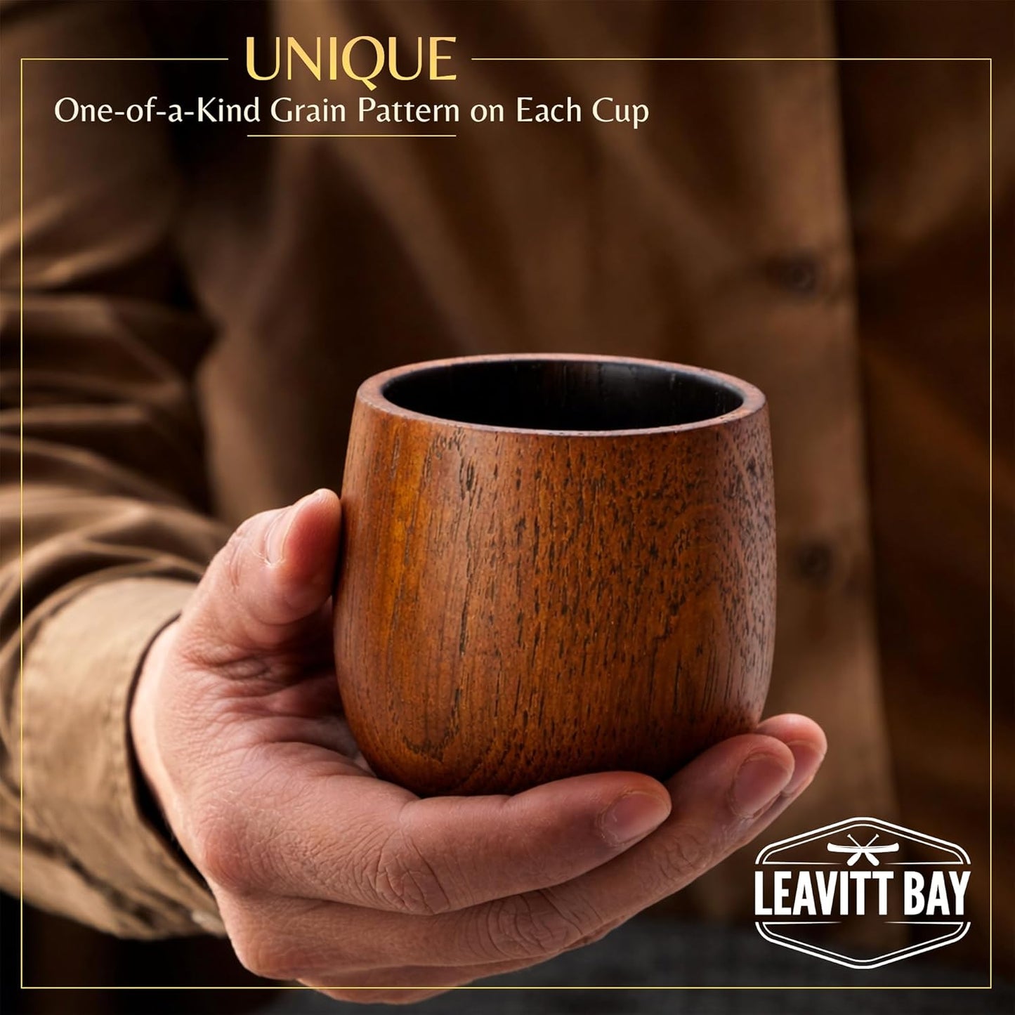 Leavitt Bay Bourbon Cup (8 oz) – Handcrafted Charred Oak Wooden Whiskey Glass for Men, Rustic Bourbon Tumbler, Premium Hardwood Drinking Cup, Perfect Whiskey Gift for Dad, Husband & Whiskey Lovers