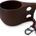 Handcrafted Dark Brown Kuksa Wooden Cup - Sturdy Nordic Mug w/Leather Lanyard, Carabiner for Easy Carry - Light-Weight & Easy Grip Kuksa Wooden Cups for Drinking Coffee, Tea - Unique Coffee Gifts