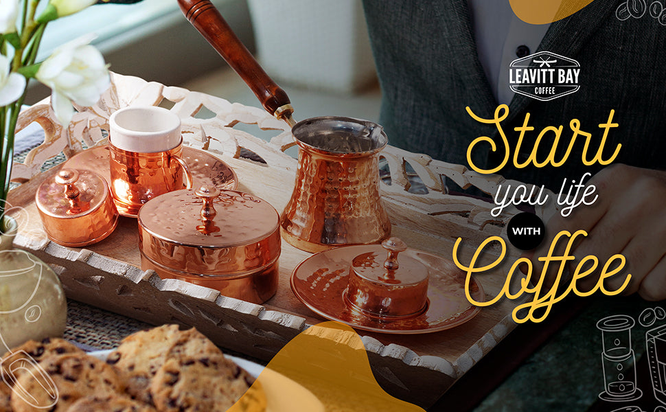 Coffee Serving Set Premium Turkish Coffee Set - 12-Person Complete Kit With Cezve, Cups, Tray & Delight Bowl (Gold Ottoman Design) Cezve Coffee Pot