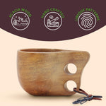 Handcrafted Light Brown Kuksa Wooden Cup - Sturdy Nordic Mug w/Leather Lanyard, Carabiner for Easy Carry - Light-Weight & Easy Grip Kuksa Wooden Cups for Drinking Coffee, Tea - Unique Coffee Gifts