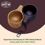 Handcrafted Light Brown Kuksa Wooden Cup - Sturdy Nordic Mug w/Leather Lanyard, Carabiner for Easy Carry - Light-Weight & Easy Grip Kuksa Wooden Cups for Drinking Coffee, Tea - Unique Coffee Gifts