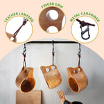 Handcrafted Light Brown Kuksa Wooden Cup - Sturdy Nordic Mug w/Leather Lanyard, Carabiner for Easy Carry - Light-Weight & Easy Grip Kuksa Wooden Cups for Drinking Coffee, Tea - Unique Coffee Gifts